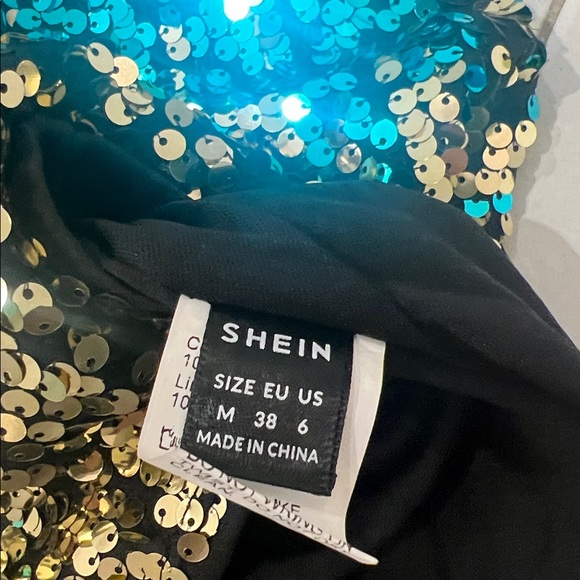 SHEIN Gold, Pink, and Blue Sequin Long Sleeve Dress - Picture 3 of 3